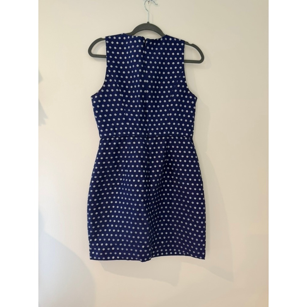 J.Crew Navy Blue & Silver Shimmer Polka Dot Sleeveless Cocktail Dress Size 8 - Picture 2 of 6